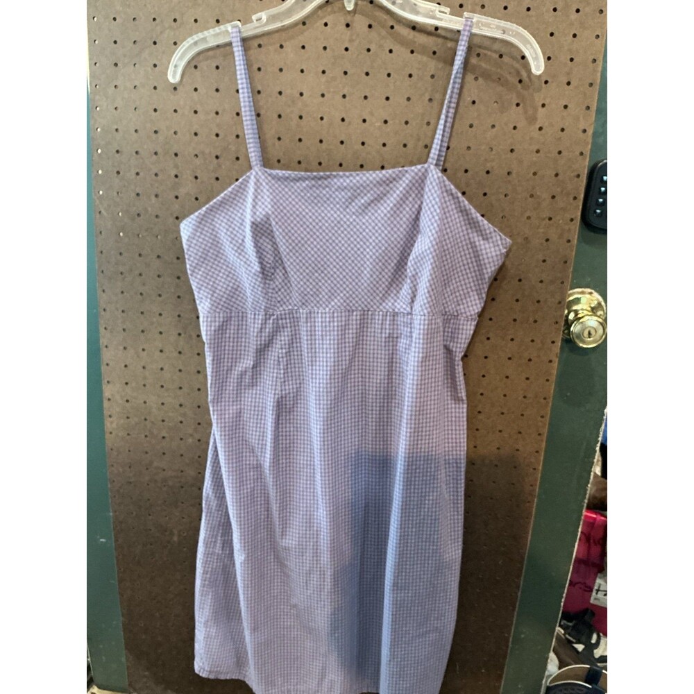 Purple Gingham Square Neck Spaghetti Strap Mini Dress